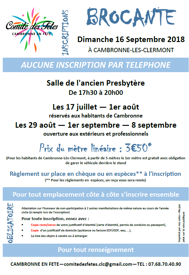 Inscriptions brocante