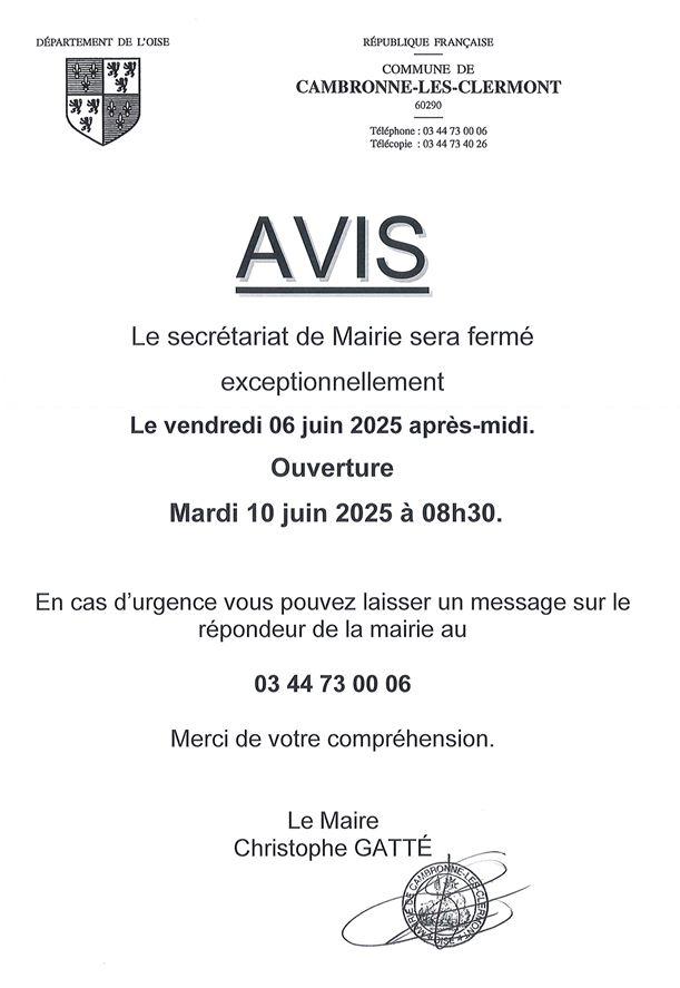 Fermeture 6 juin