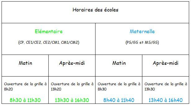 Horaires ecole 1